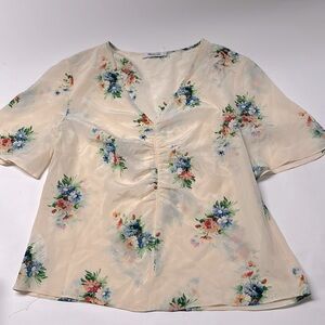 Madewell sheer tan and flower top